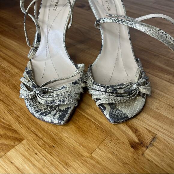 Kate Spade Snakeskin Leather Metallic Strappy Open Toe Heels Size 8.5 - Picture 3 of 10